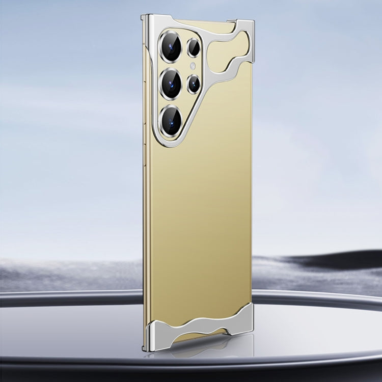 For Samsung Galaxy S24 Ultra 5G Frameless Metal Corner Pad Phone Case with Lens Film(Silver)