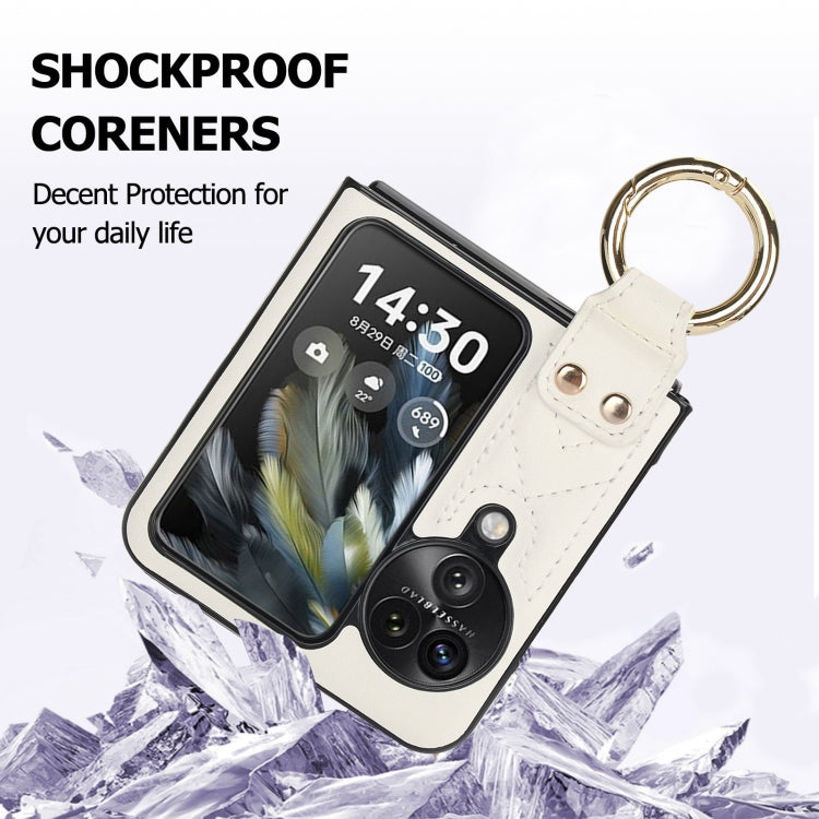 For OPPO Find N3 Flip V-shaped PU Hybrid TPU Ring Holder Phone Case(White)