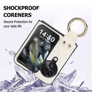 For OPPO Find N3 Flip V-shaped PU Hybrid TPU Ring Holder Phone Case(White)