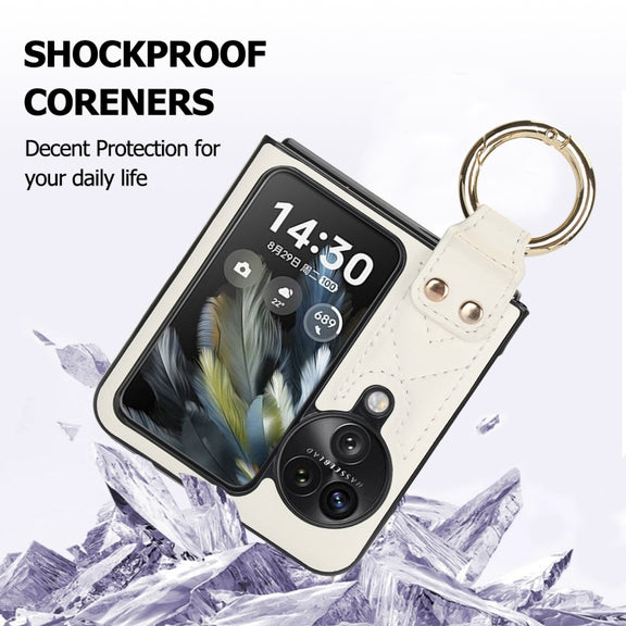 For OPPO Find N3 Flip V-shaped PU Hybrid TPU Ring Holder Phone Case(White)
