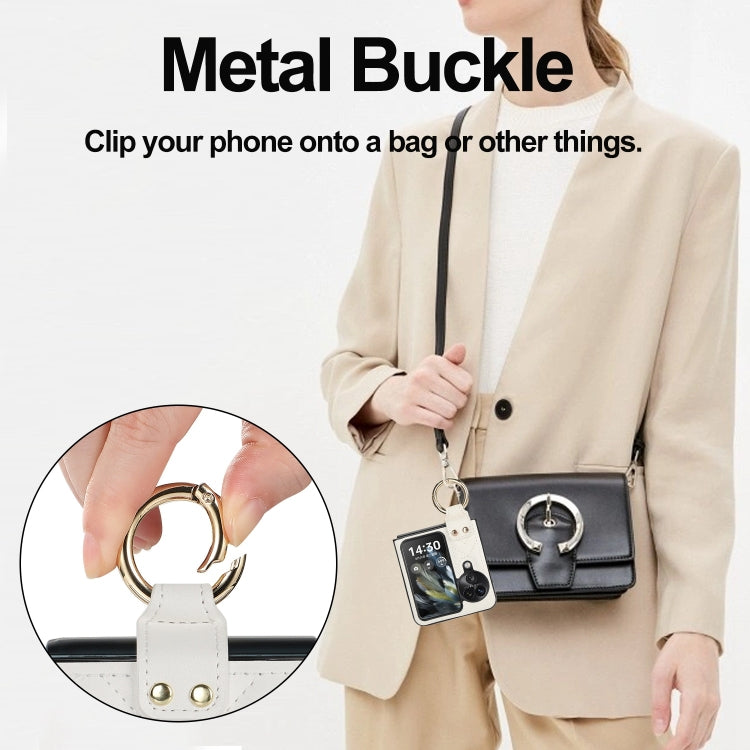 For OPPO Find N3 Flip V-shaped PU Hybrid TPU Ring Holder Phone Case(White)