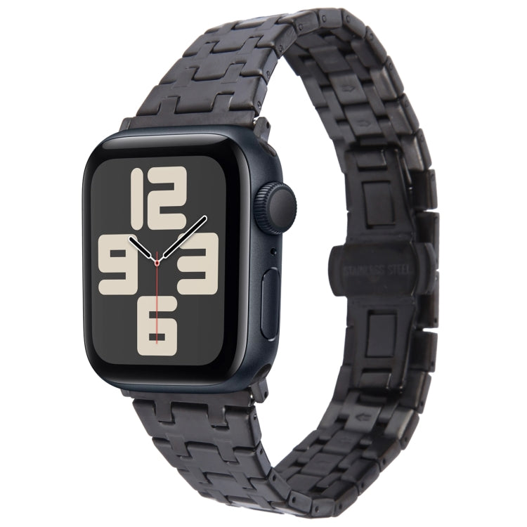 For Apple Watch SE 2023 44mm Double T Stainless Steel Watch Band(Black)