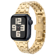 For Apple Watch SE 2023 44mm Double T Stainless Steel Watch Band(Gold)