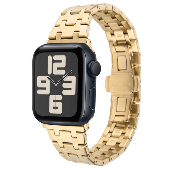For Apple Watch SE 2023 44mm Double T Stainless Steel Watch Band(Gold)