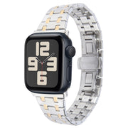 For Apple Watch SE 2023 44mm Double T Stainless Steel Watch Band(Silver Gold)