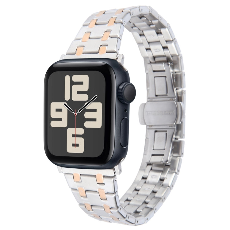 For Apple Watch SE 2023 40mm Double T Stainless Steel Watch Band(Silver Gold)