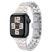 For Apple Watch SE 2023 40mm Double T Stainless Steel Watch Band(Silver Gold)