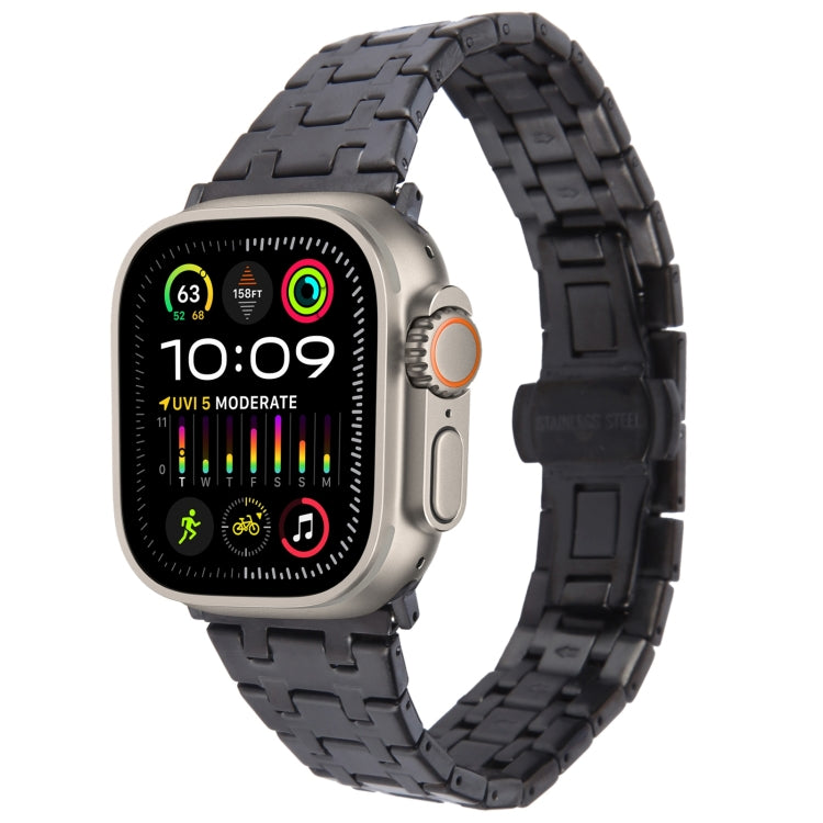 For Apple Watch Ultra 2 49mm Double T Stainless Steel Watch Band(Black)