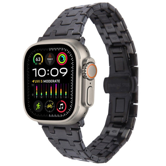 For Apple Watch Ultra 2 49mm Double T Stainless Steel Watch Band(Black)
