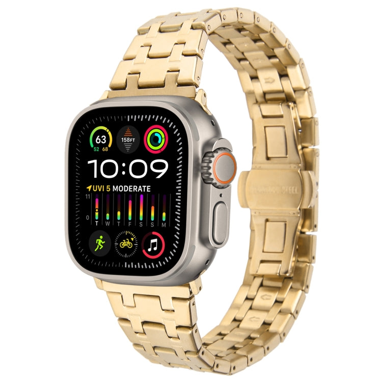 For Apple Watch Ultra 2 49mm Double T Stainless Steel Watch Band(Gold)