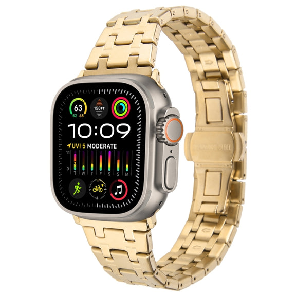 For Apple Watch Ultra 2 49mm Double T Stainless Steel Watch Band(Gold)