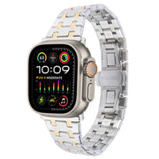 For Apple Watch Ultra 2 49mm Double T Stainless Steel Watch Band(Silver Gold)