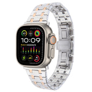 For Apple Watch Ultra 2 49mm Double T Stainless Steel Watch Band(Silver Rose Gold)