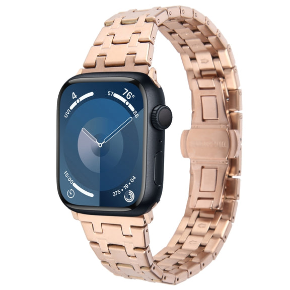 For Apple Watch Series 9 45mm Double T Stainless Steel Watch Band(Rose Gold)
