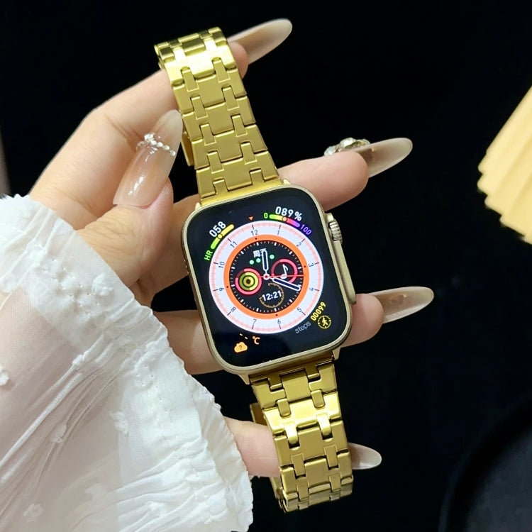 For Apple Watch Ultra 49mm Double T Stainless Steel Watch Band(Gold)