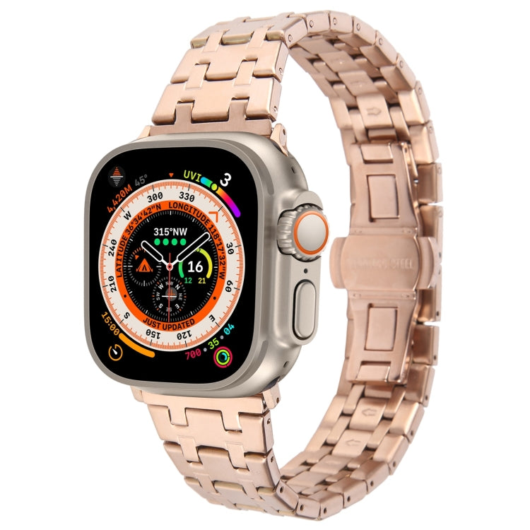 For Apple Watch Ultra 49mm Double T Stainless Steel Watch Band(Rose Gold)