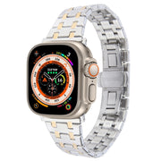For Apple Watch Ultra 49mm Double T Stainless Steel Watch Band(Silver Gold)