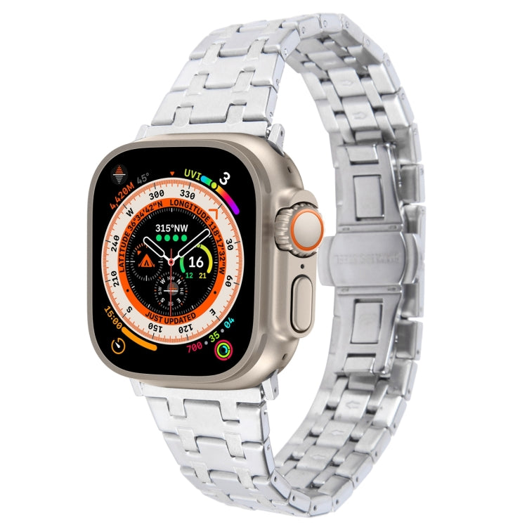 For Apple Watch Ultra 49mm Double T Stainless Steel Watch Band(Silver)