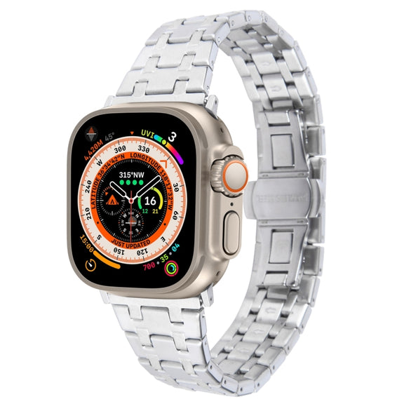 For Apple Watch Ultra 49mm Double T Stainless Steel Watch Band(Silver)