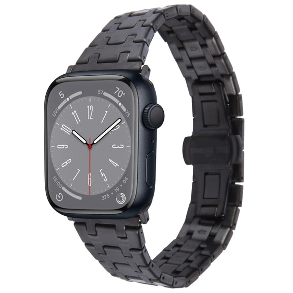 For Apple Watch Series 8 45mm Double T Stainless Steel Watch Band(Black)