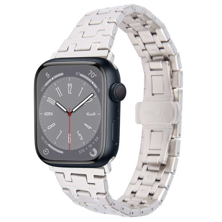 For Apple Watch Series 8 45mm Double T Stainless Steel Watch Band(Starlight)