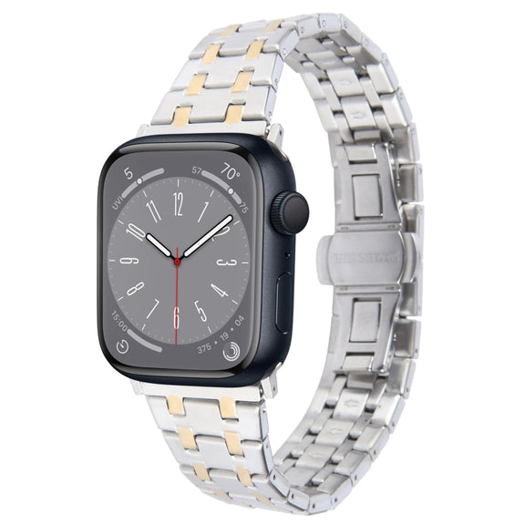 For Apple Watch SE 2022 40mm Double T Stainless Steel Watch Band(Silver Gold)