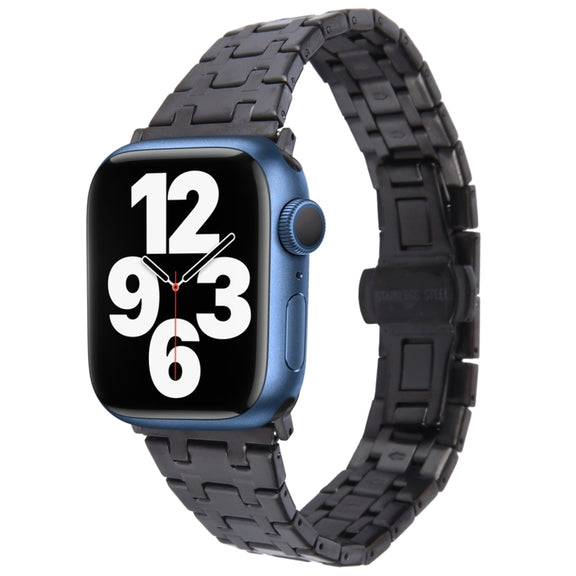 For Apple Watch Series 7 41mm Double T Stainless Steel Watch Band(Black)