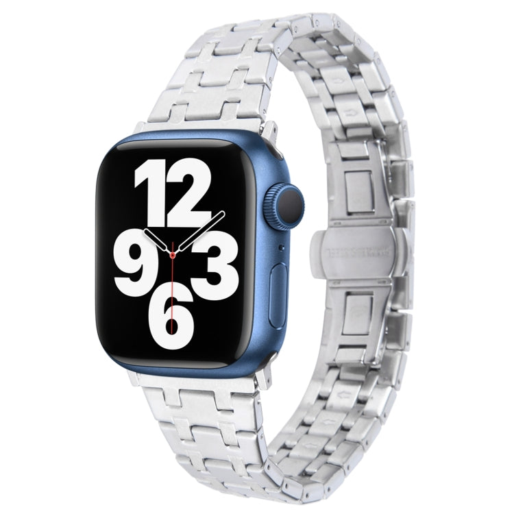 For Apple Watch Series 7 41mm Double T Stainless Steel Watch Band(Silver)