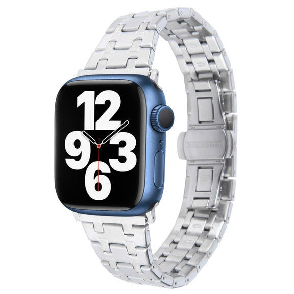 For Apple Watch Series 7 41mm Double T Stainless Steel Watch Band(Silver)