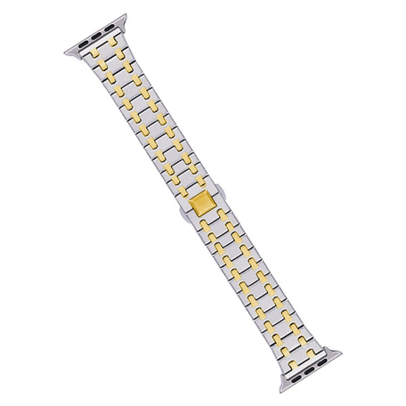 For Apple Watch SE 40mm Double T Stainless Steel Watch Band(Silver Gold)