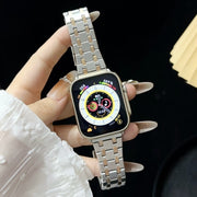 For Apple Watch SE 40mm Double T Stainless Steel Watch Band(Silver Rose Gold)