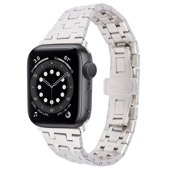 For Apple Watch Series 6 40mm Double T Stainless Steel Watch Band(Starlight)