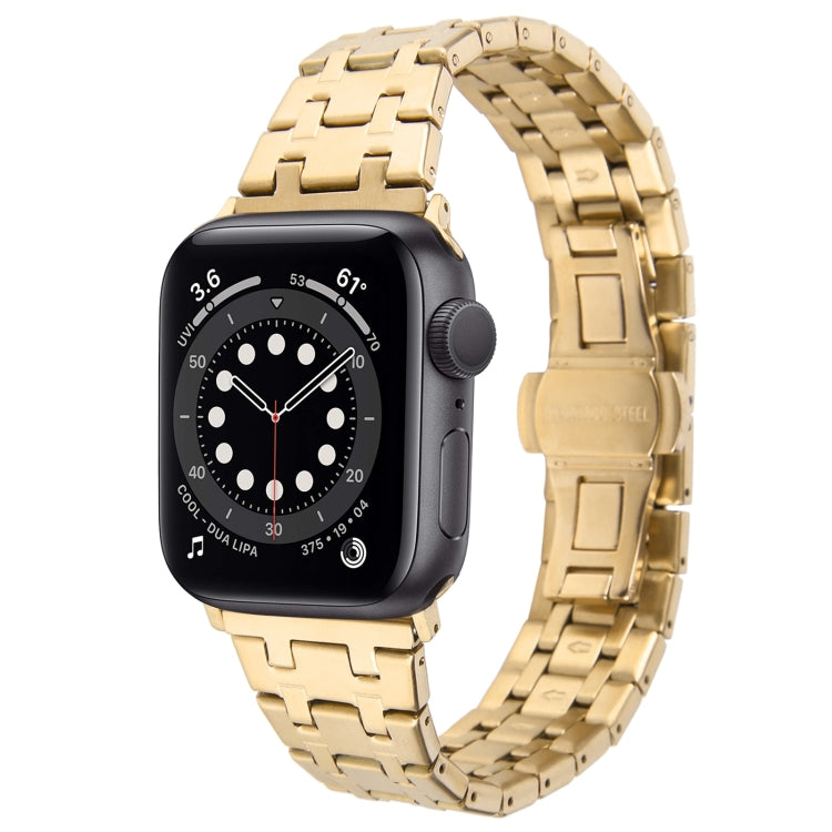 For Apple Watch Series 6 44mm Double T Stainless Steel Watch Band(Gold)