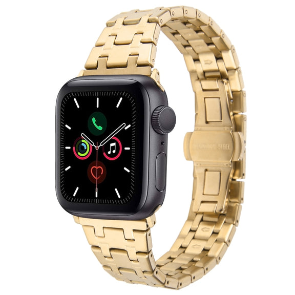 For Apple Watch Series 5 44mm Double T Stainless Steel Watch Band(Gold)