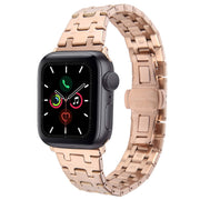 For Apple Watch Series 5 44mm Double T Stainless Steel Watch Band(Rose Gold)