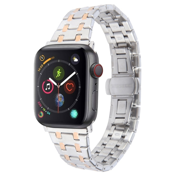 For Apple Watch Series 4 40mm Double T Stainless Steel Watch Band(Silver Rose Gold)