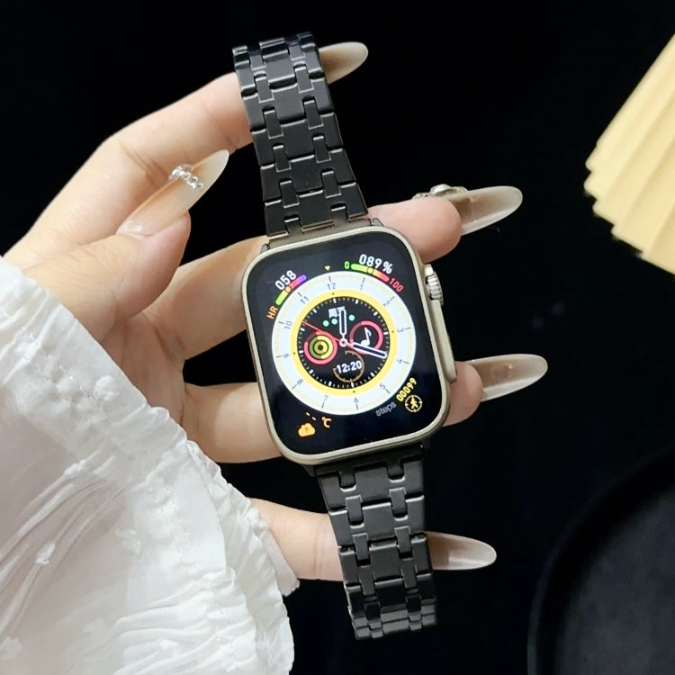 For Apple Watch 42mm Double T Stainless Steel Watch Band(Black)