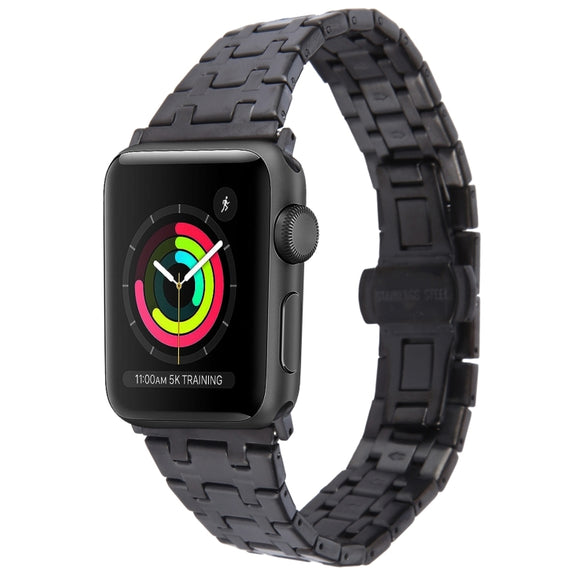 For Apple Watch 42mm Double T Stainless Steel Watch Band(Black)