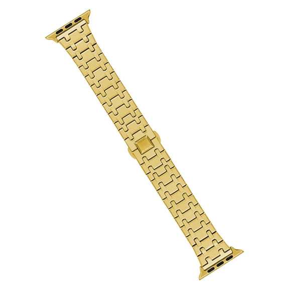 For Apple Watch 42mm Double T Stainless Steel Watch Band(Gold)