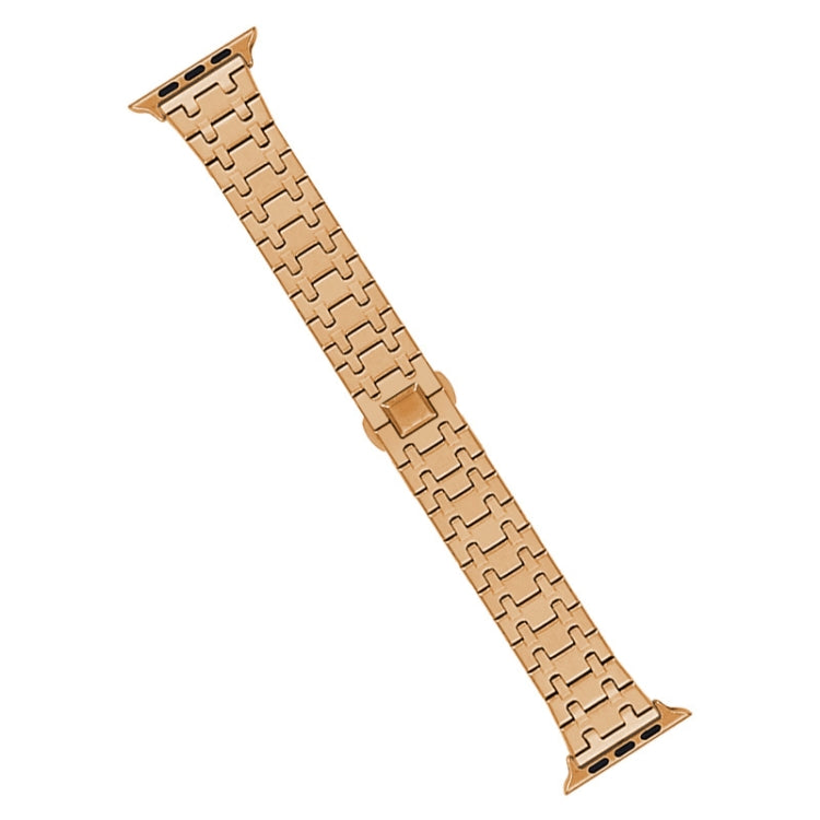 For Apple Watch 42mm Double T Stainless Steel Watch Band(Rose Gold)