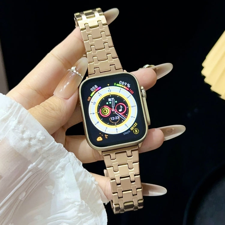 For Apple Watch 42mm Double T Stainless Steel Watch Band(Rose Gold)