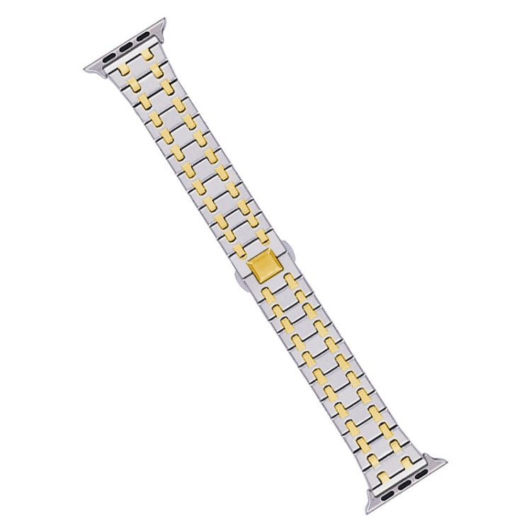 For Apple Watch 42mm Double T Stainless Steel Watch Band(Silver Gold)