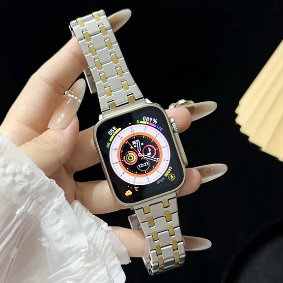 For Apple Watch 42mm Double T Stainless Steel Watch Band(Silver Gold)