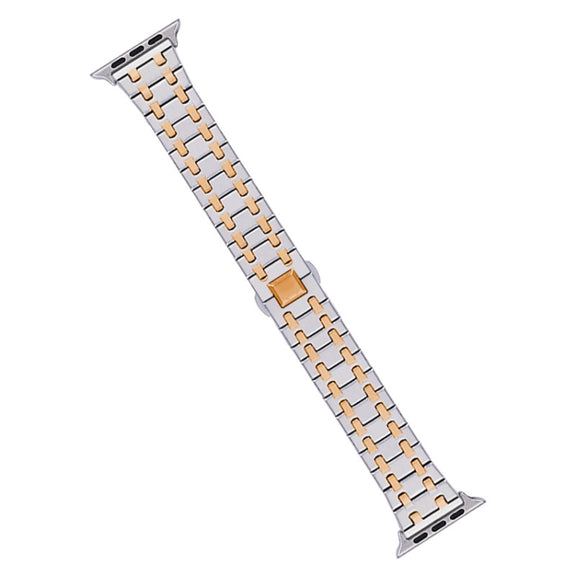 For Apple Watch 42mm Double T Stainless Steel Watch Band(Silver Rose Gold)
