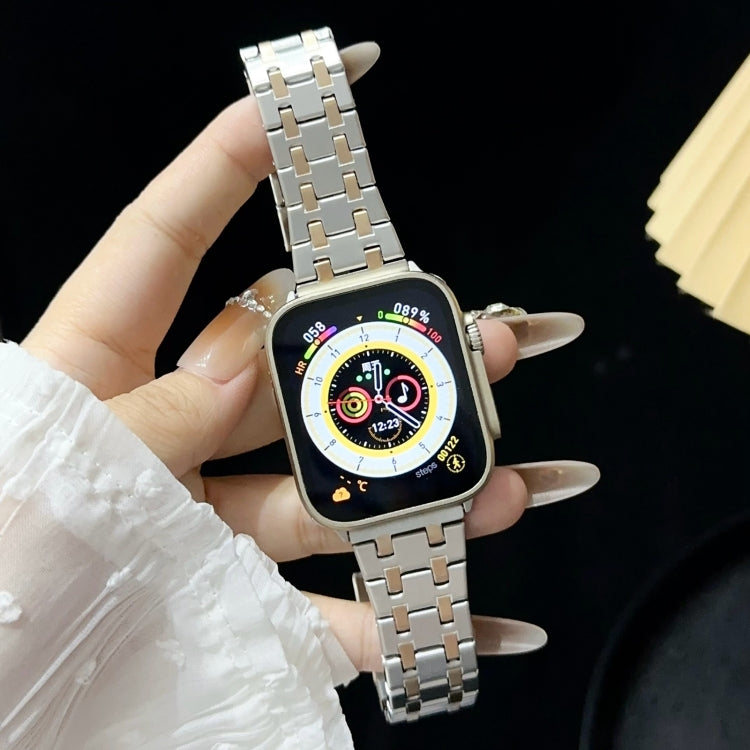 For Apple Watch 42mm Double T Stainless Steel Watch Band(Silver Rose Gold)