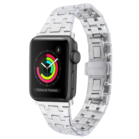 For Apple Watch 42mm Double T Stainless Steel Watch Band(Silver)