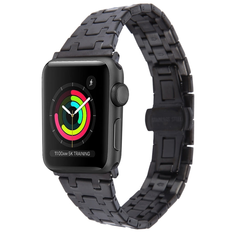 For Apple Watch 38mm Double T Stainless Steel Watch Band(Black)