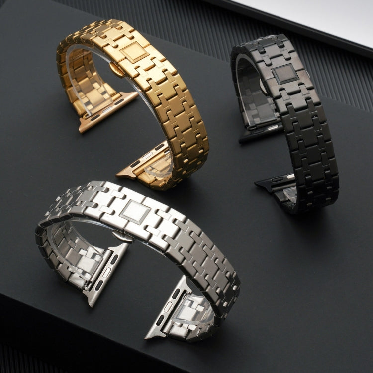 For Apple Watch 38mm Double T Stainless Steel Watch Band(Rose Gold)