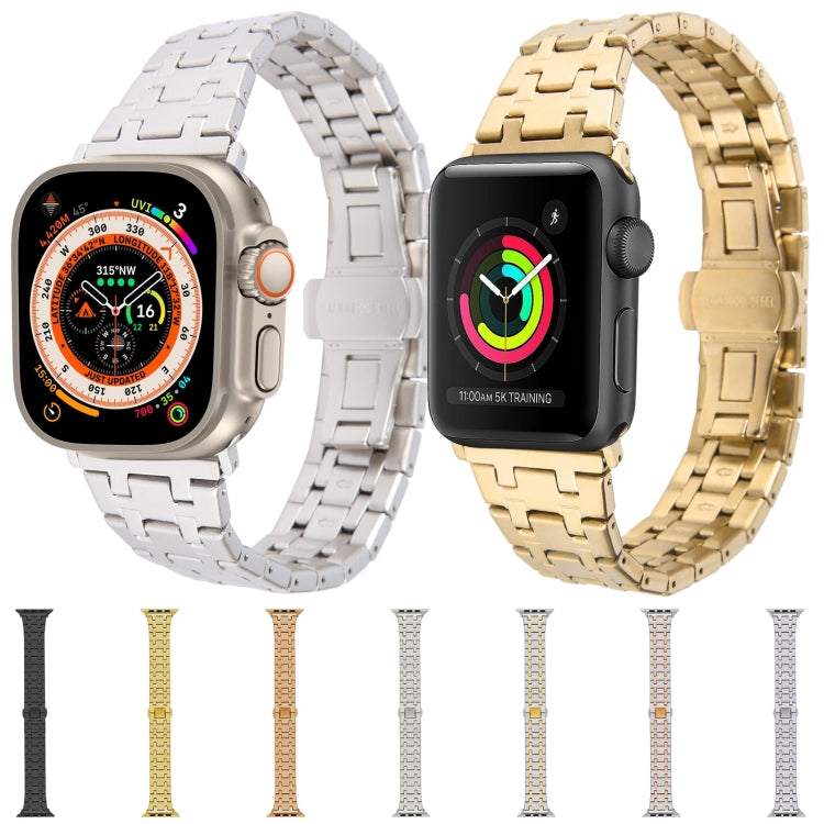 For Apple Watch Series 7 41mm Double T Stainless Steel Watch Band(Silver)