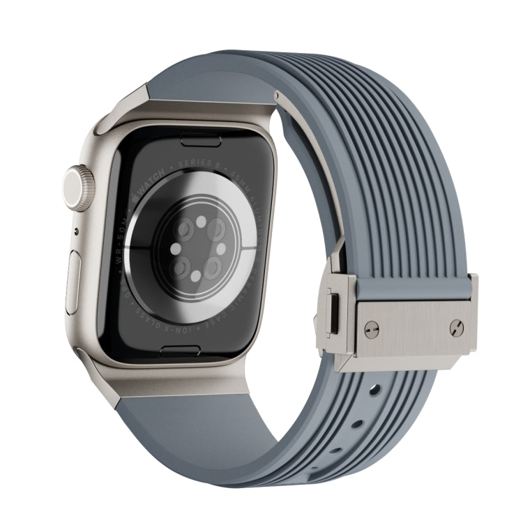 For Apple Watch SE 2023 44mm Vertical Texture Titanium Buckle Elastic Silicone Watch Band(Grey)